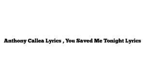 Anthony Callea Lyrics , You Saved Me Tonight Lyrics