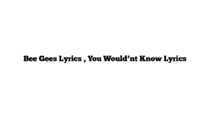 Bee Gees Lyrics , You Would’nt Know Lyrics