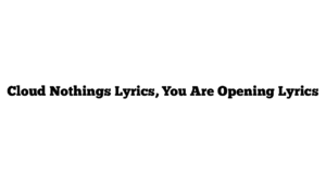 Cloud Nothings Lyrics, You Are Opening Lyrics