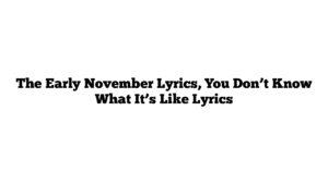 The Early November Lyrics, You Don’t Know What It’s Like Lyrics