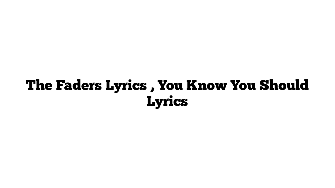 The Faders Lyrics , You Know You Should Lyrics